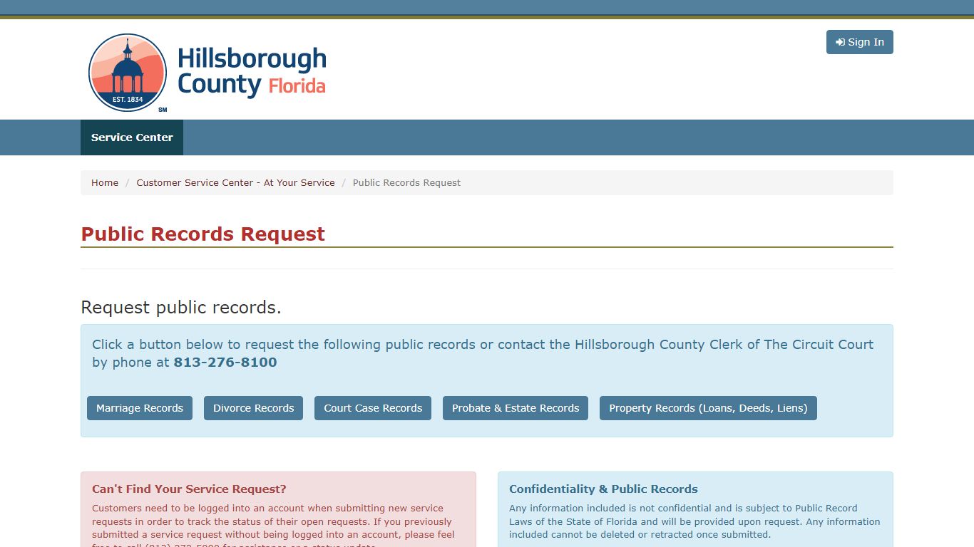 Public Records Request · Government Portal - Hillsborough County, Florida